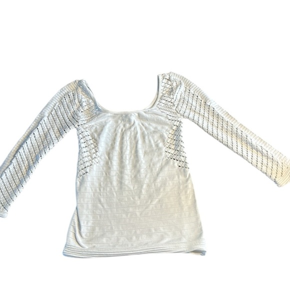 BEBE  women fitted white top,eyelets,stretchy,bodycon,striped,timeless, scoop. - Picture 6 of 13